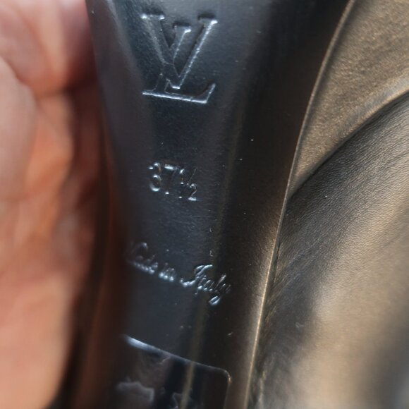 Authentic Louis Vuitton Blk Leather LV Logo Suede Art Deco Heel Boot 37.5 US/7.5 - Picture 12 of 16